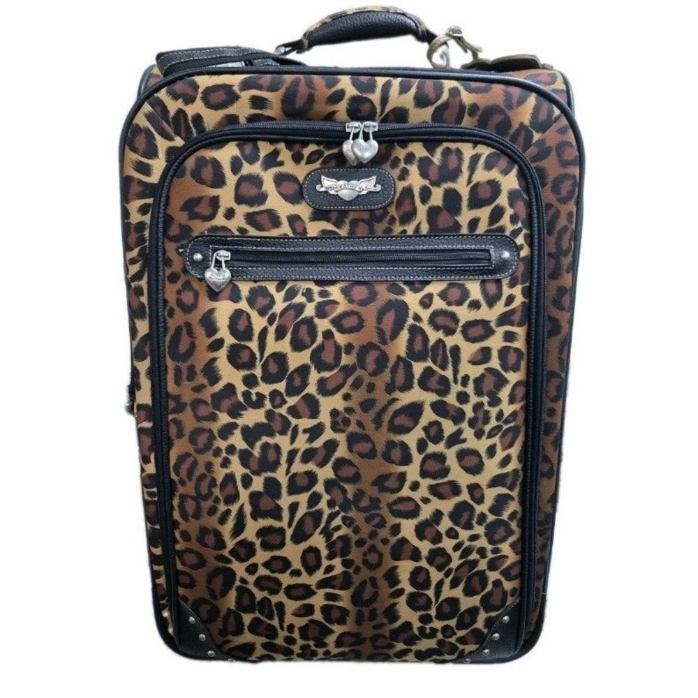 Kathy Van Zeeland Leopard Print Rolling Suitcase 24 Inch Upright Luggage Bag
